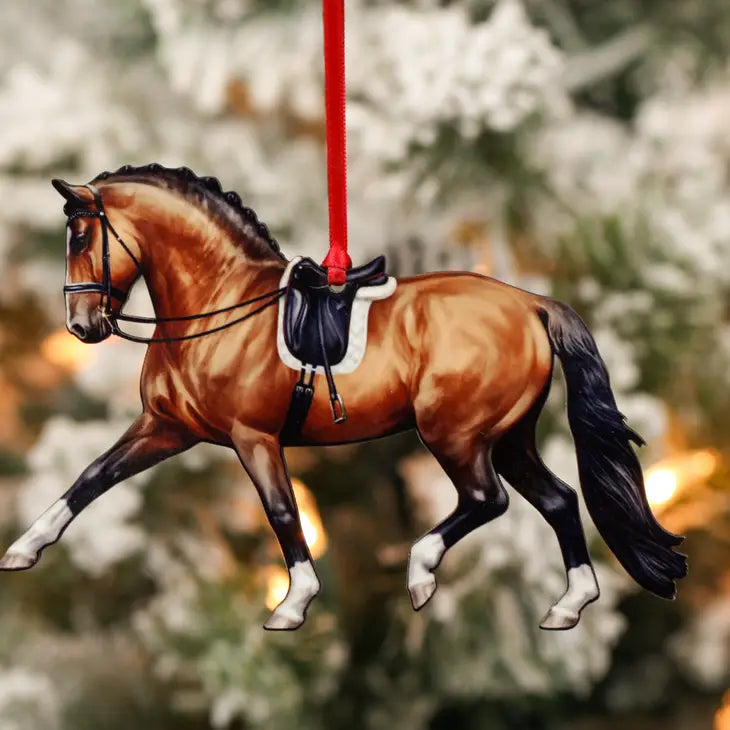 Dressage Horse Ornament- Bay Extended Trot Dressage