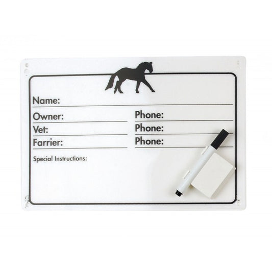 Horse Info Stall Plaque w/ Dry Erase Pen