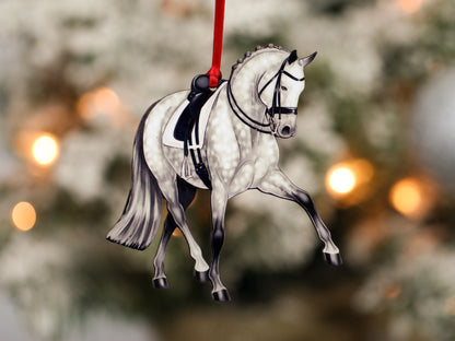 Dressage Horse Christmas Ornament - Gray Half Pass Dressage